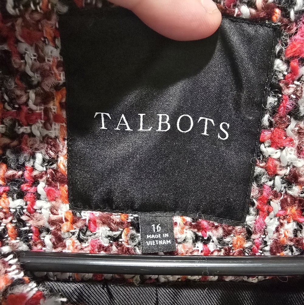 Talbots Pink Pinewood Tweed Wool Blend Coat With Frayed Edges Size 12 - Picture 12 of 13
